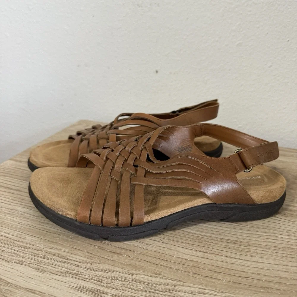 Easy-Spirit Tan Semar Fisherman Woven Leather Sandals Open Toe Womens Size 9.5 M
